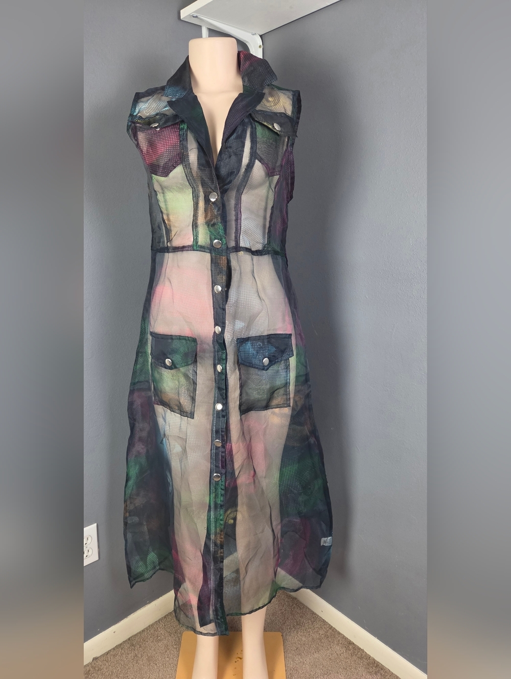Live 4 Truth Sheer Multicolor Mesh Midi Dress with Black Trim